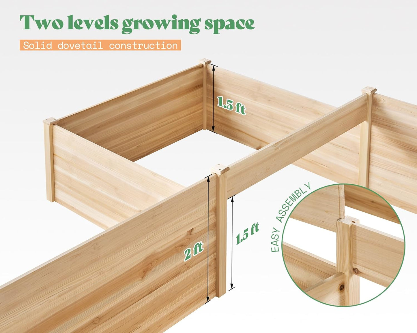 LUXOAK Raised Garden Planter - 12x12x2 ft H-Shaped Wooden Garden Bed, 180 cu. ft Capacity, Wooden Planter Box with Double Layer Design for Outdoor Patio & Garden