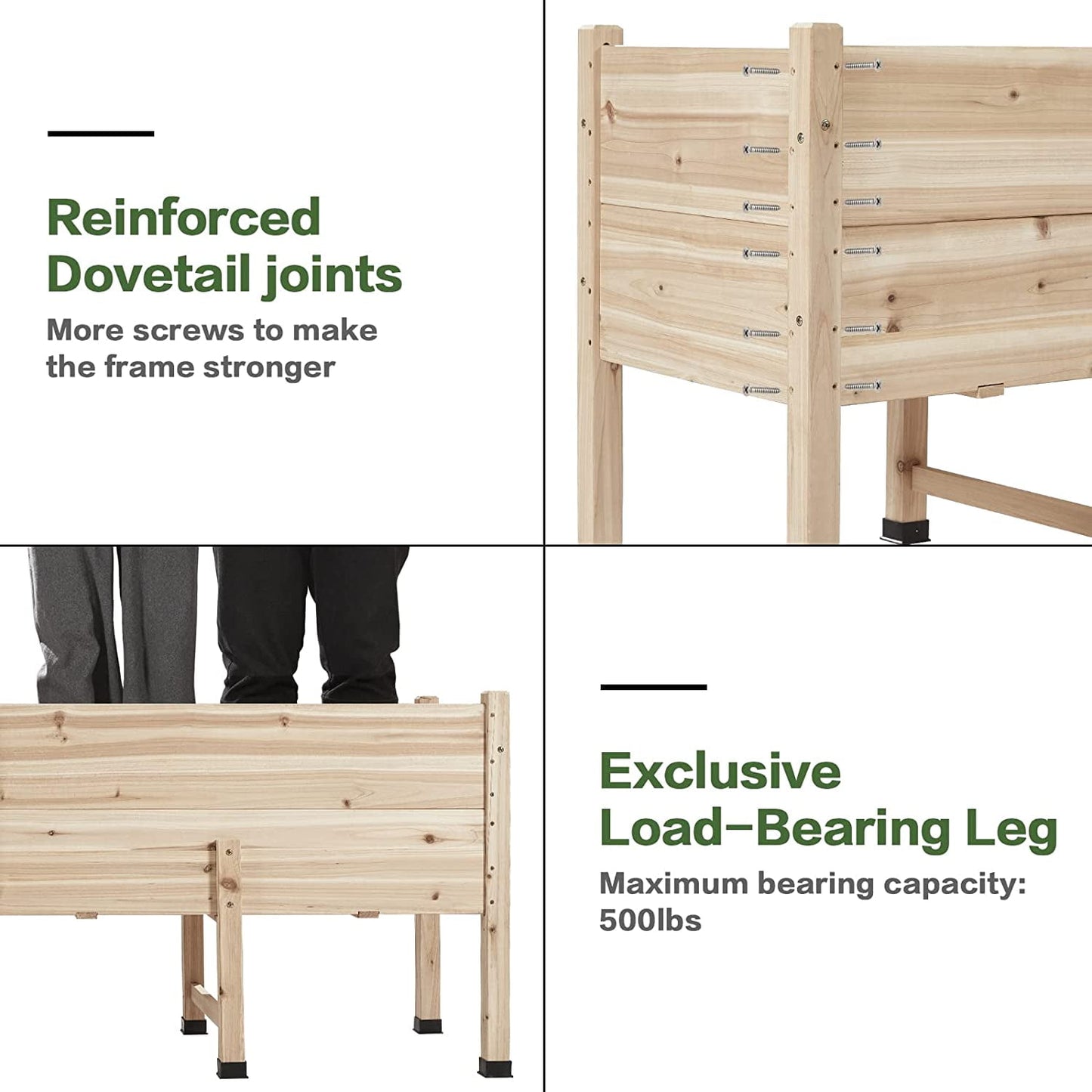 Jocisland 4x2FT Wooden Raised Garden Bed with Legs - 15 Inch Deep Elevated Planter Box Outdoors for Deep Rooted Plants, Ideal for Balcony, Patio, Easy Assembly