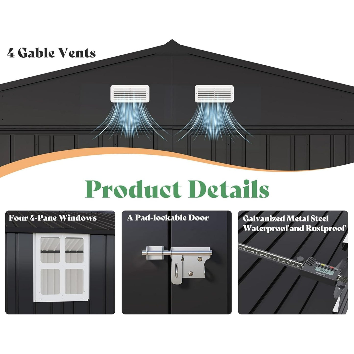 Jocisland 13.2x21x8 FT Outdoor Storage Shed, Huge Metal Garage Shed with 2 Double Hinged Doors and 4 Windows, Carport for Car, Bike, Truck, Garbage Can and Lawnmower, Dark Grey