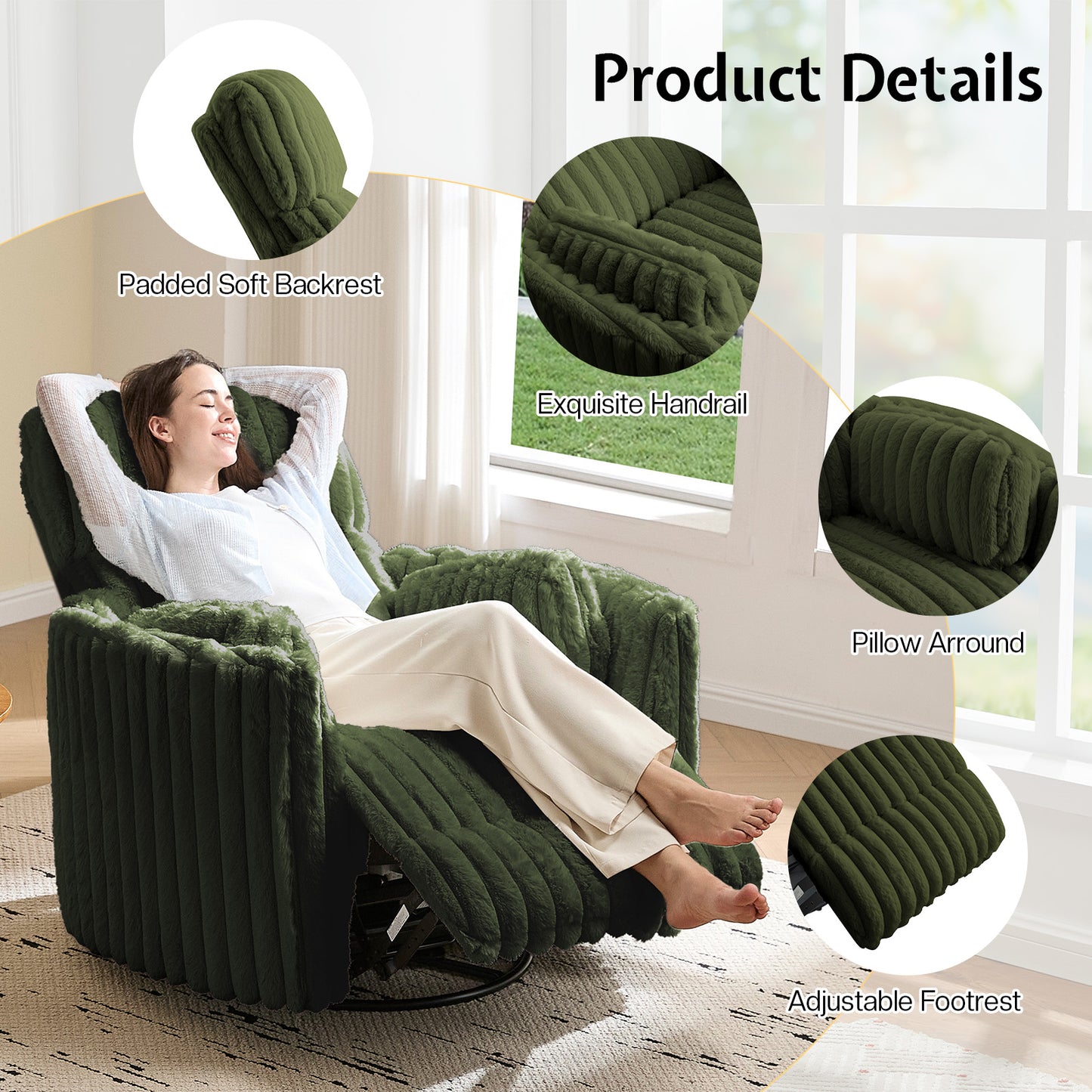 Jocisland Power Recliner Nursery Chair for Adults, Electric Swivel Rocking Glider with USB & Type-C, Soft Fabric Armchair with 2 Pillows, Cozy Reclining Sofa for Living Room, Bedroom, Light Pink