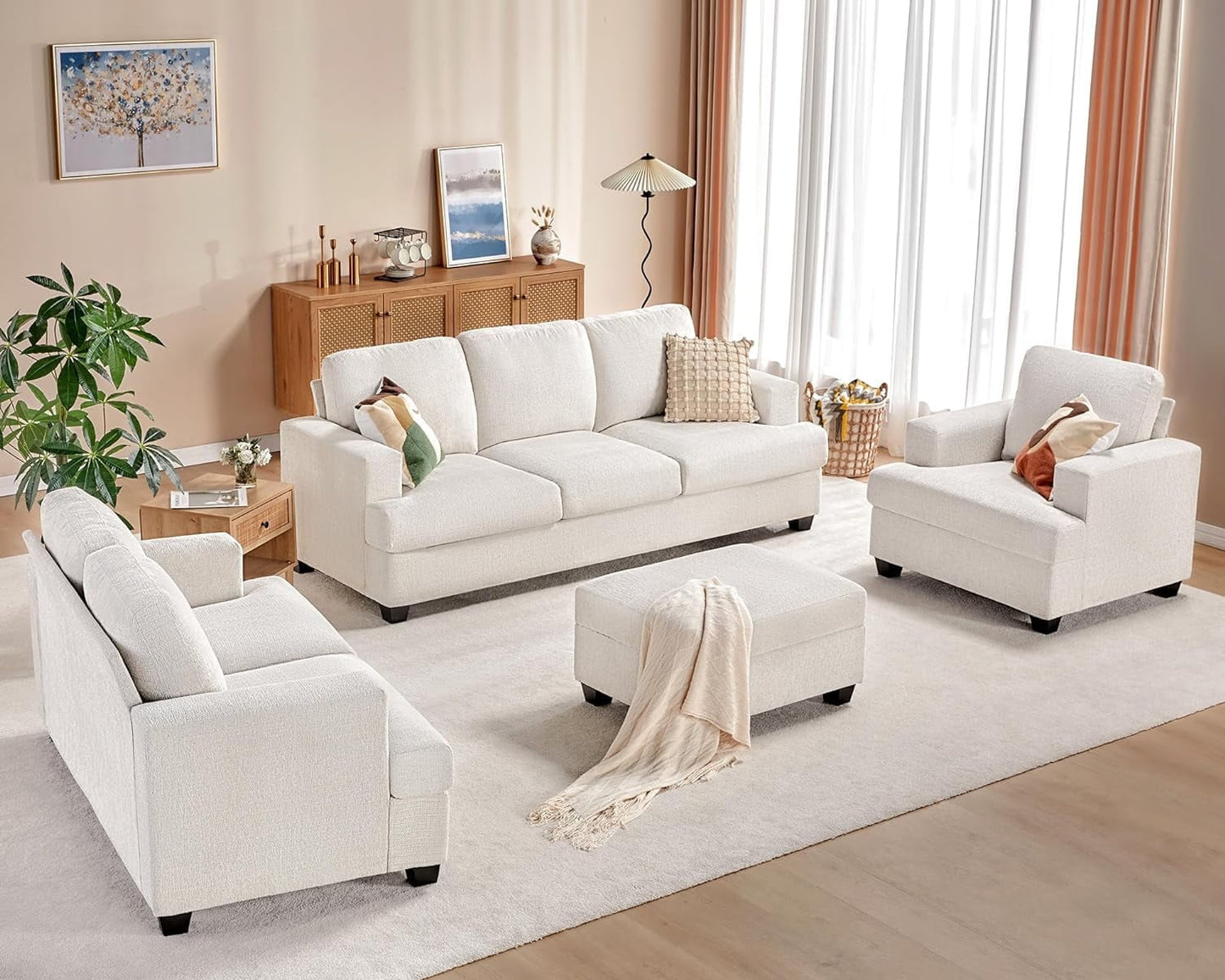 Roomy Homy Sofa, 2 Piece Set Comfy Couch with Deep Seats, Modern Sofa for Living Room