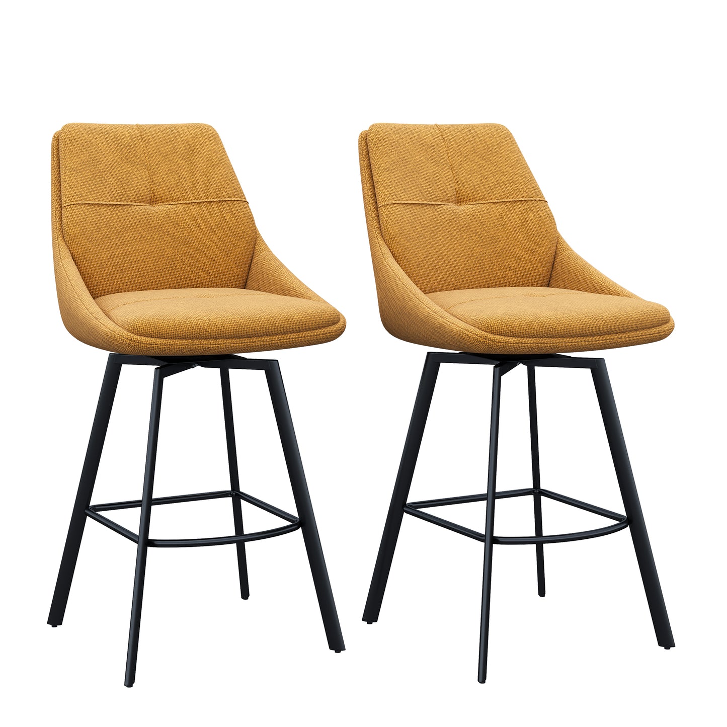 Melucy Counter Height Bar Stools Set of 2, 360° Swivel Bar Stools with Curved Back and Large Seat Cushion, 41" Tall Linen Bar Chair with Metal Footrest, Modern Barstools for Kitchen Island, Black