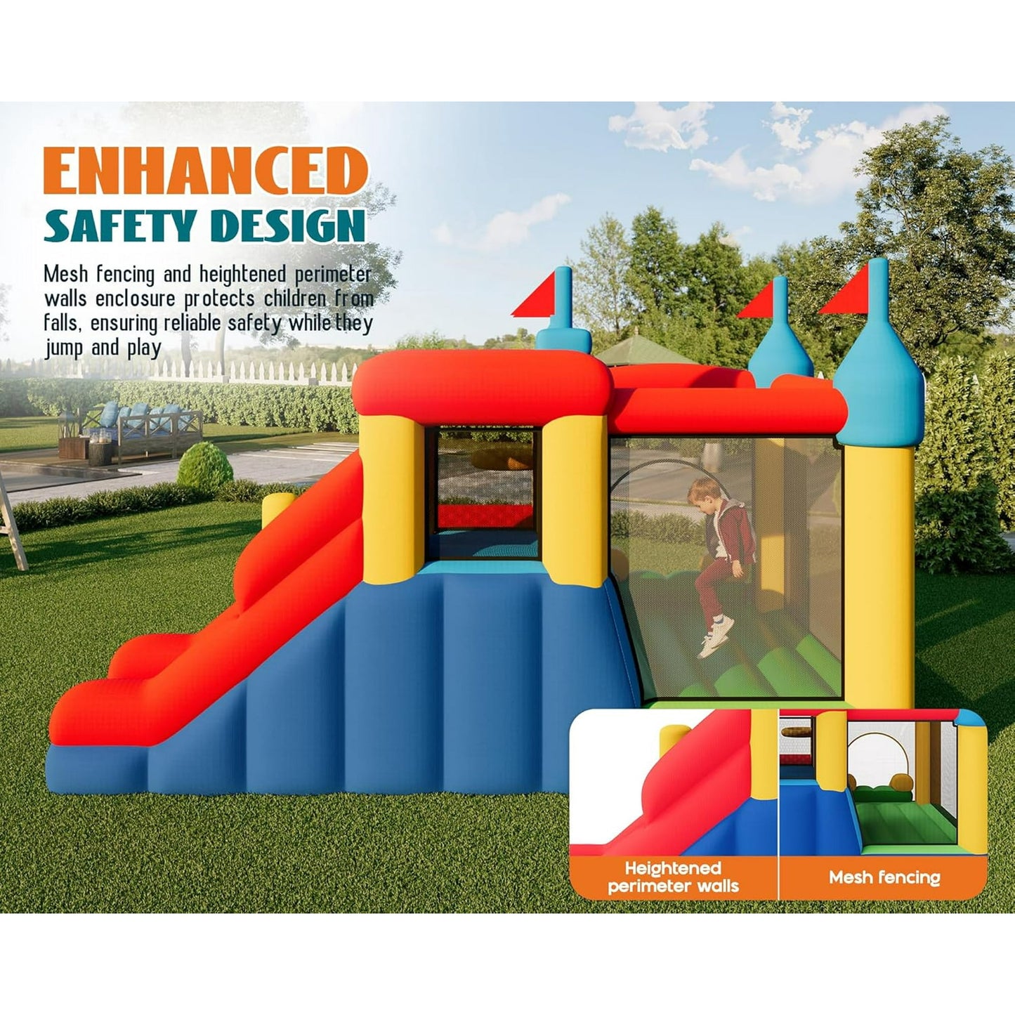 Jocisland Bounce House, Inflatable Bouncer with Air Blower, Jumping Castle with Slide, Outdoor Indoor Bouncy Castle with Oxford Fabric for Kids 3-12 (145.7×118.1×90.6IN)