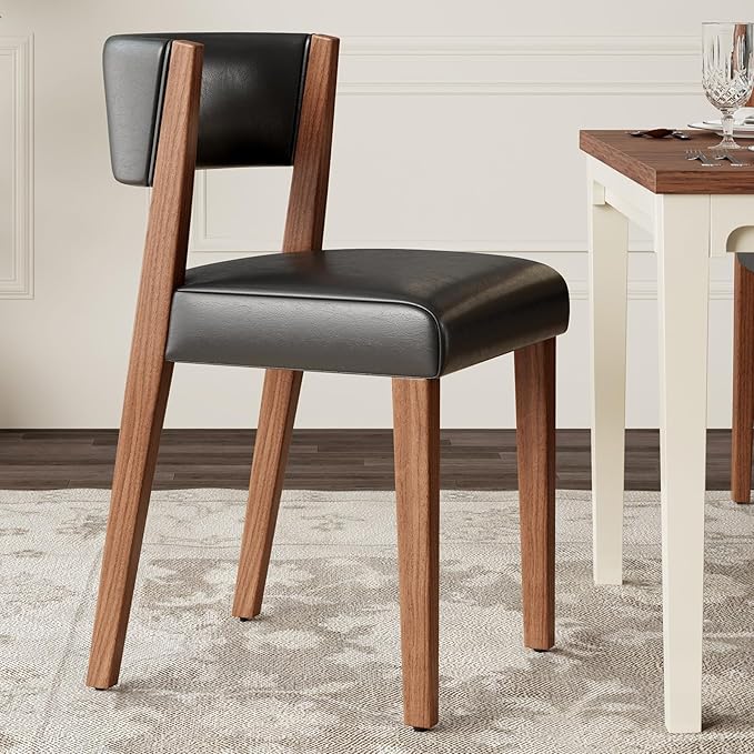 Upholstered Dining Chairs with Pine Wood Legs, Mid-Century Modern Kitchen Chairs with Curved Backrest, Boucle Fabric Dining Room Chairs