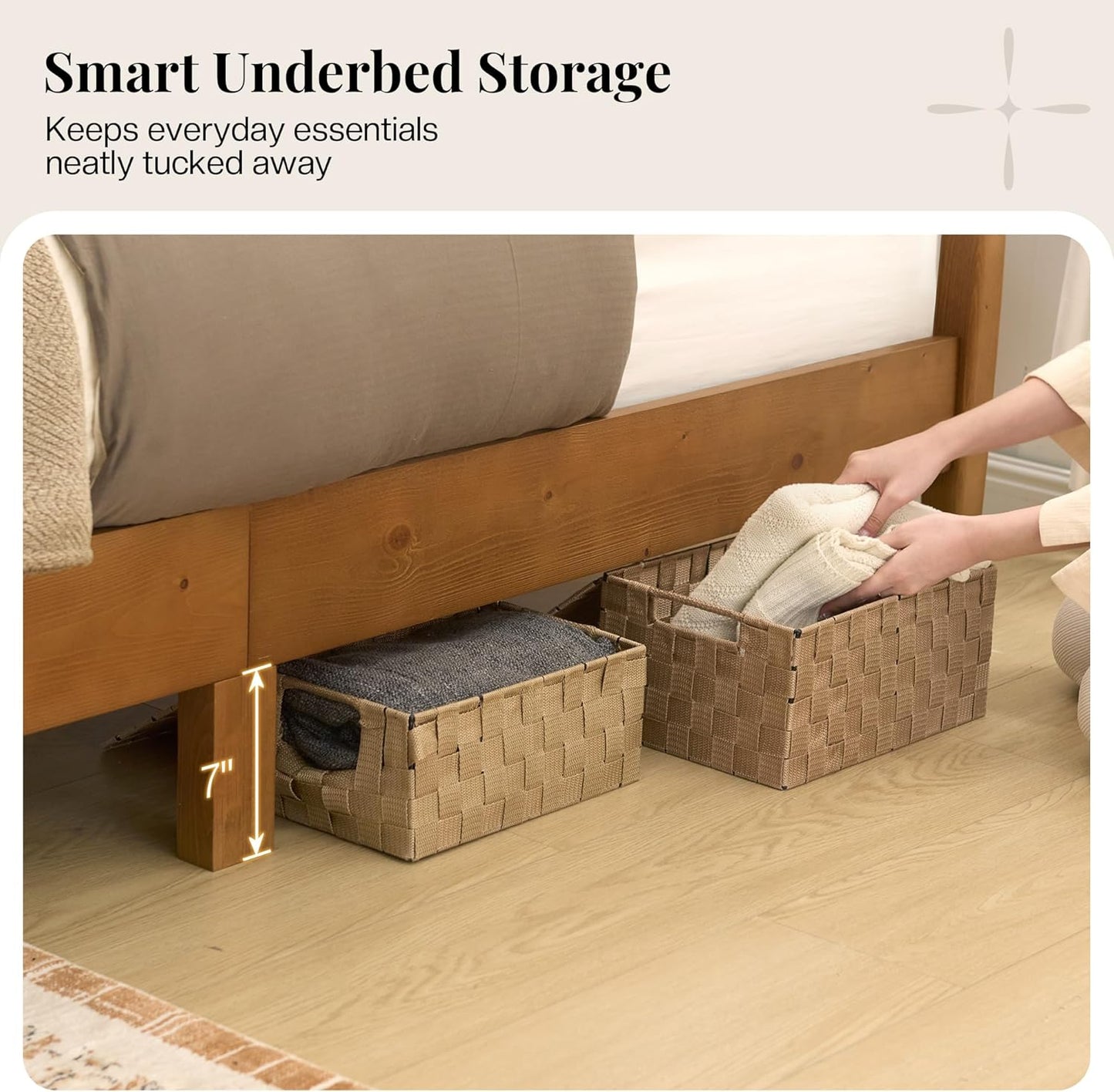 Jocisland 58" Tall Solid Wood Bed Frame with Upholstered Headboard & Footboard, Wooden Platform Bedframe, No Box Spring Needed, Easy Assembly, Modern Farmhouse Style
