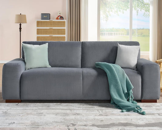 Sofa, 89 inch Oversized Couch with Thick Armrest, Comfy Sofa Couch for Living Room-3 Seater Sofa in Grey Corduroy