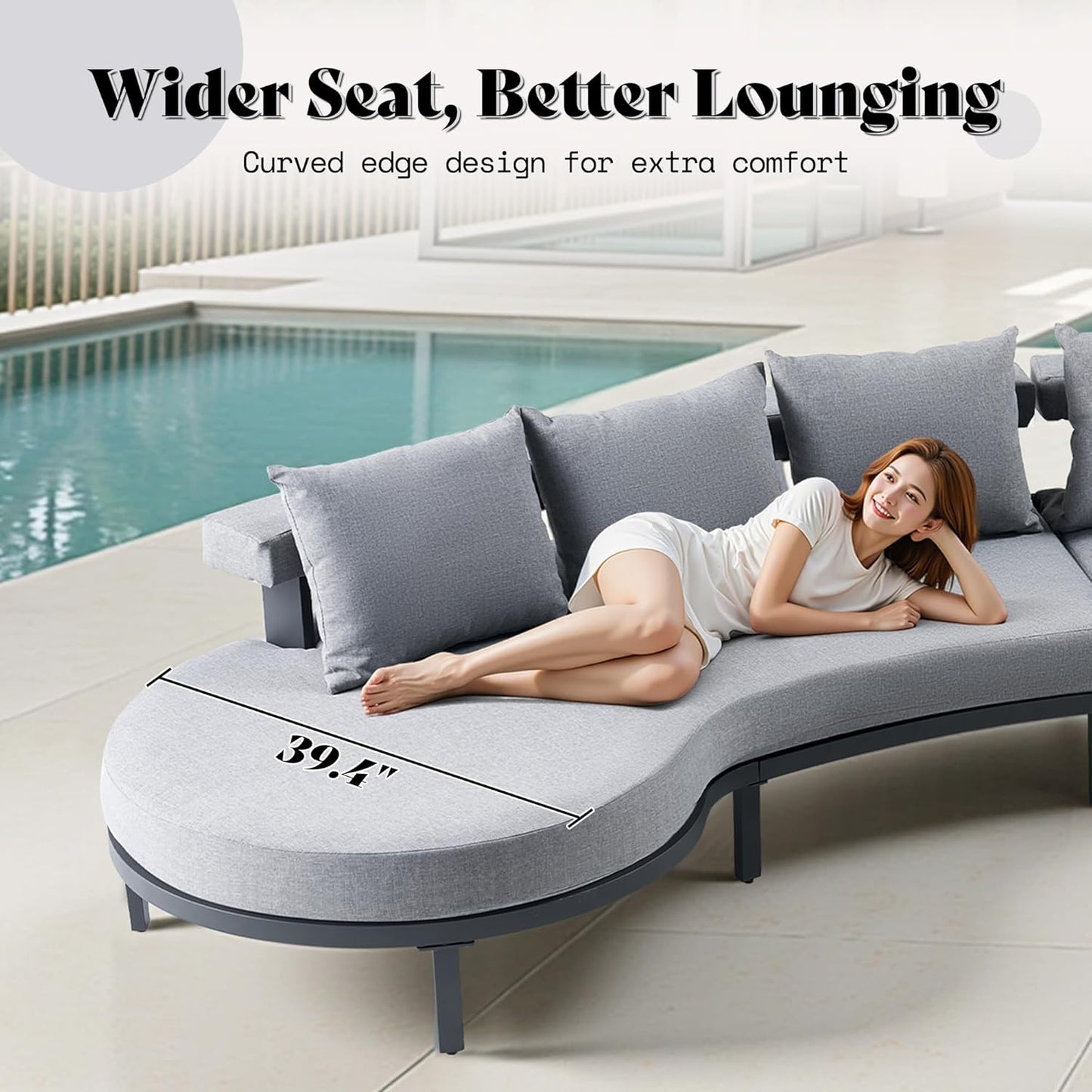 11 Seats Aluminum Patio Furniture Set, Curved Modular Outdoor Sectional Sofa with Cushions