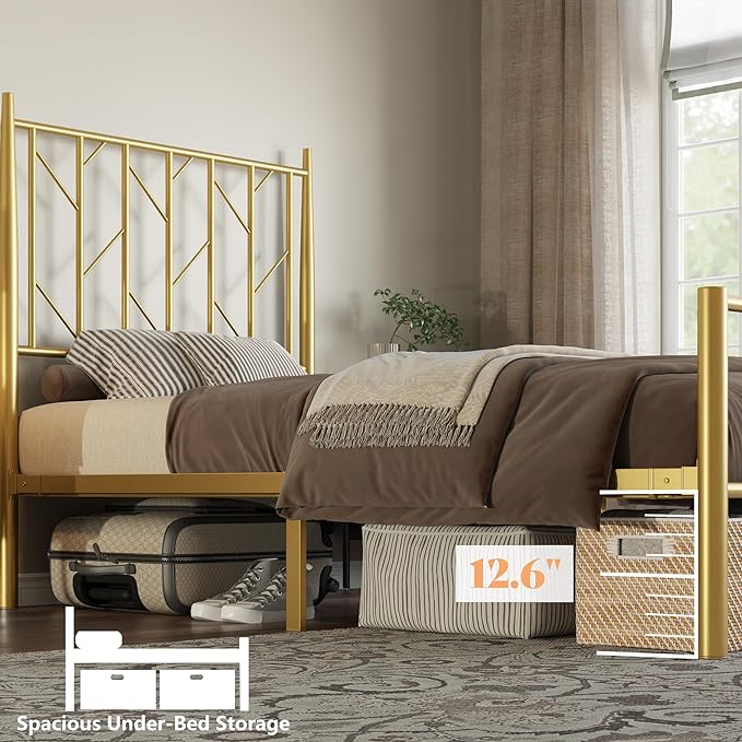 Twin Metal Bed Frame with Adjustable Headboard and LED Lights