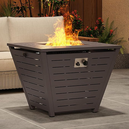 32" Propane Fire Pit Table, 50,000 BTU Square Gas Firepit Table with Lid and Lava Rock, Great for Outdoor Garden Backyard Patio