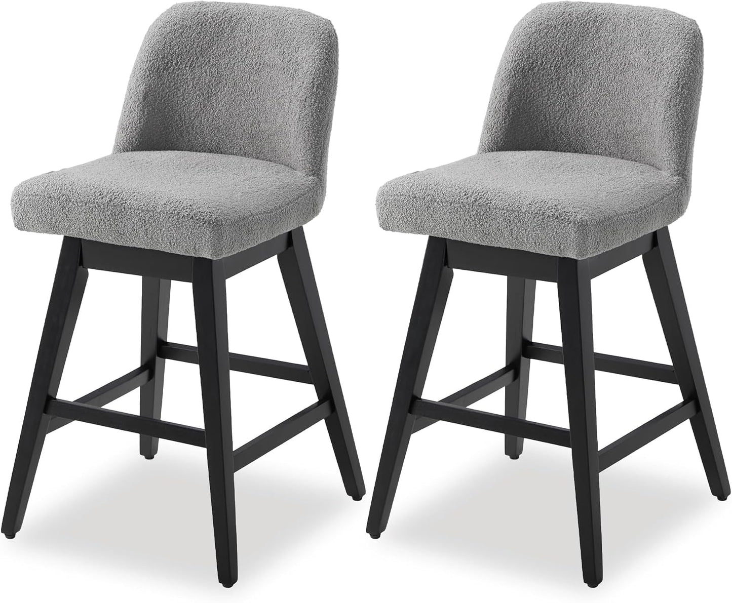 Counter Height Bar Stools Set of 2, Boucle Upholstered Chairs for Kitchen, White