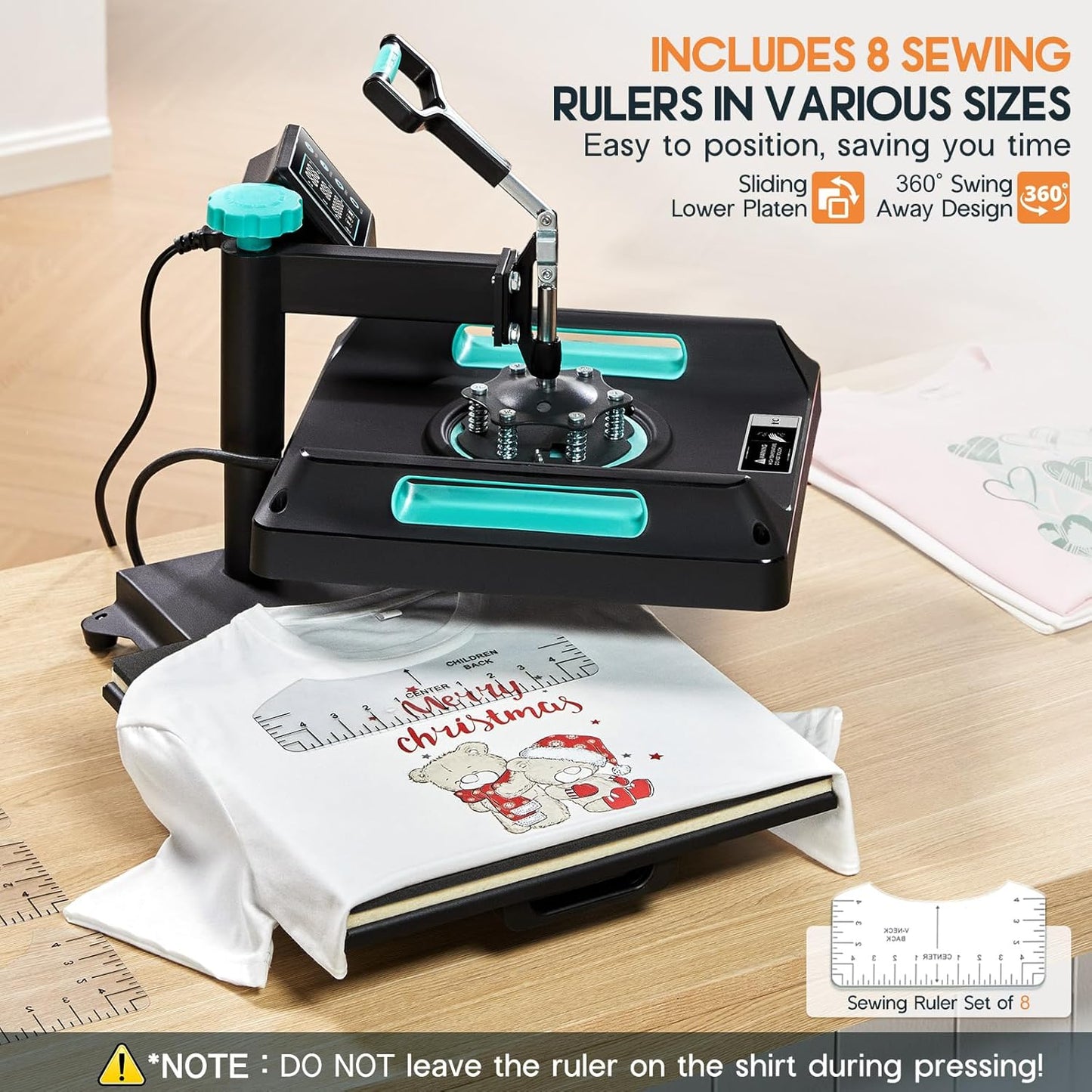 Jocisland 5-in-1 Combo Heat Press, 15x15 360° Swing Away Heat Press Machine for T Shirts Mugs Hat Plate Cap, Digital Sublimation Machine, Green Black