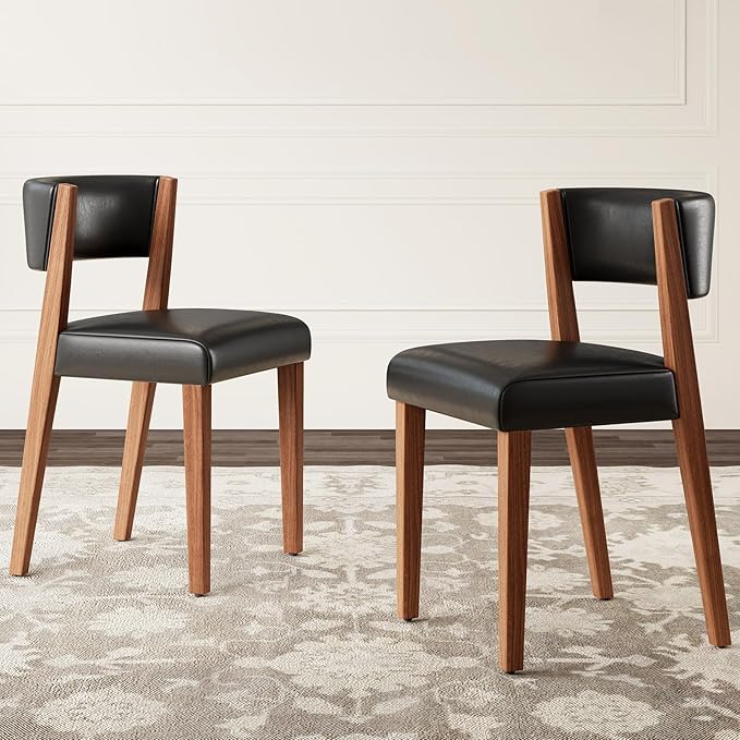 Upholstered Dining Chairs with Pine Wood Legs, Mid-Century Modern Kitchen Chairs with Curved Backrest, Boucle Fabric Dining Room Chairs