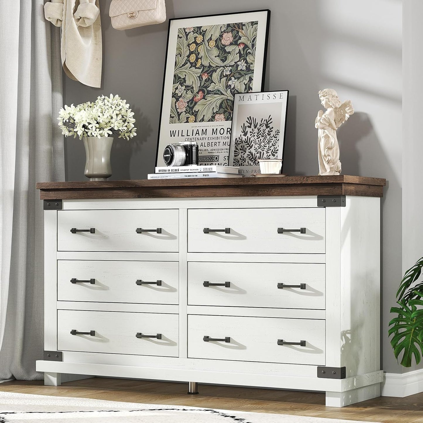 Farmhouse 5 Drawers Dresser Chests for Bedroom,Heavy Duty Closet Storage,Living Room,White