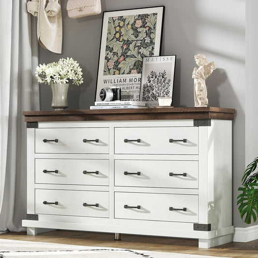 Farmhouse 5 Drawers Dresser Chests for Bedroom,Heavy Duty Closet Storage,Living Room,White