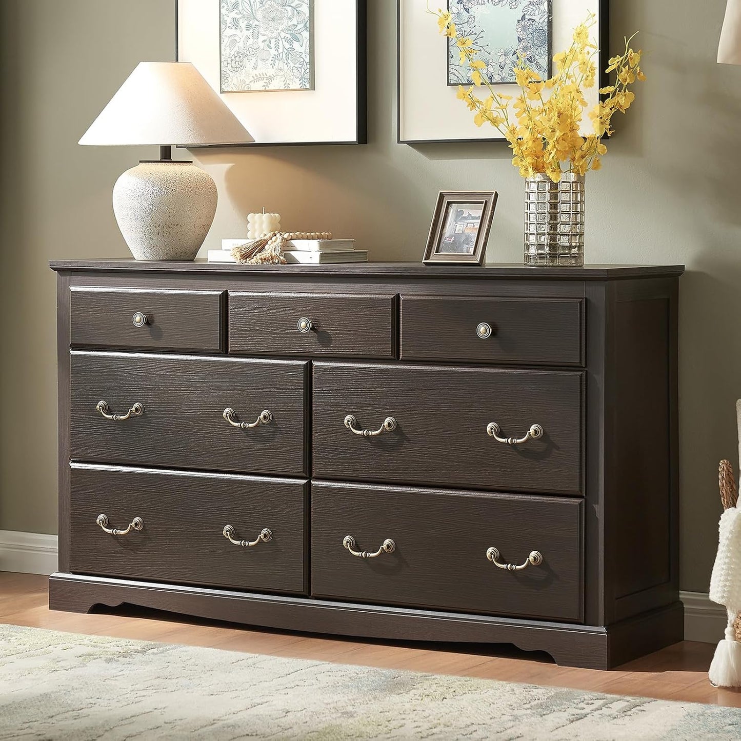 Farmhouse 6 Drawers Dresser for Bedroom, Wood Chest of Drawers with Metal Handle, White