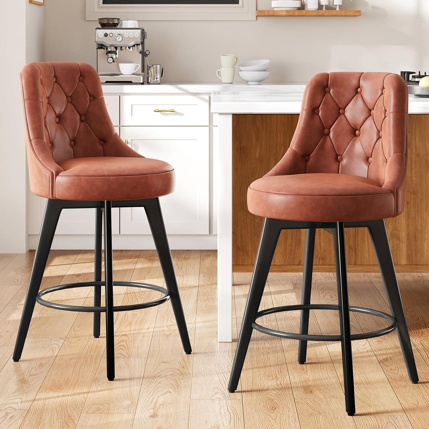 Counter Height Bar Stools Set of 2, Boucle Upholstered Chairs for Kitchen, White