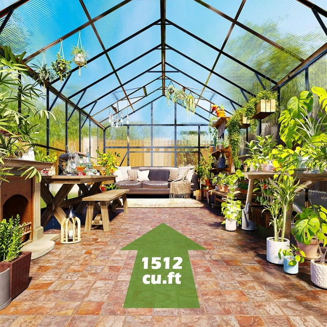 Jocisland 10x18 FT Polycarbonate Greenhouse with Rain Gutter & 4 Roof Vents, Heavy Duty Aluminum Greenhouse for Outdoor Garden Backyard, Black