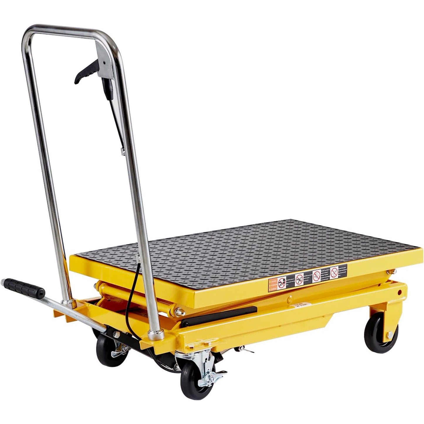 Jocisland Hydraulic Lift Table Cart, 330lbs Capacity 50" Lifting Height, Double Scissor Lift Table with 4 Wheels and Non-Slip Pad, hydraulic lift table for Material Handling, Yellow