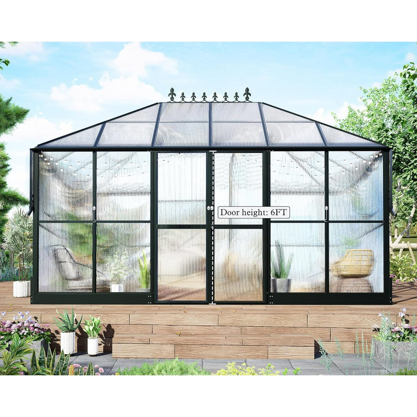 Jocisland 14x9.5x9 FT Polycarbonate Greenhouse Double Swing Doors 2 Vents 6FT Added Wall Height, Walk-in Large Winter Greenhouse Sunroom Aluminum Greenhouse for Outdoors, Black