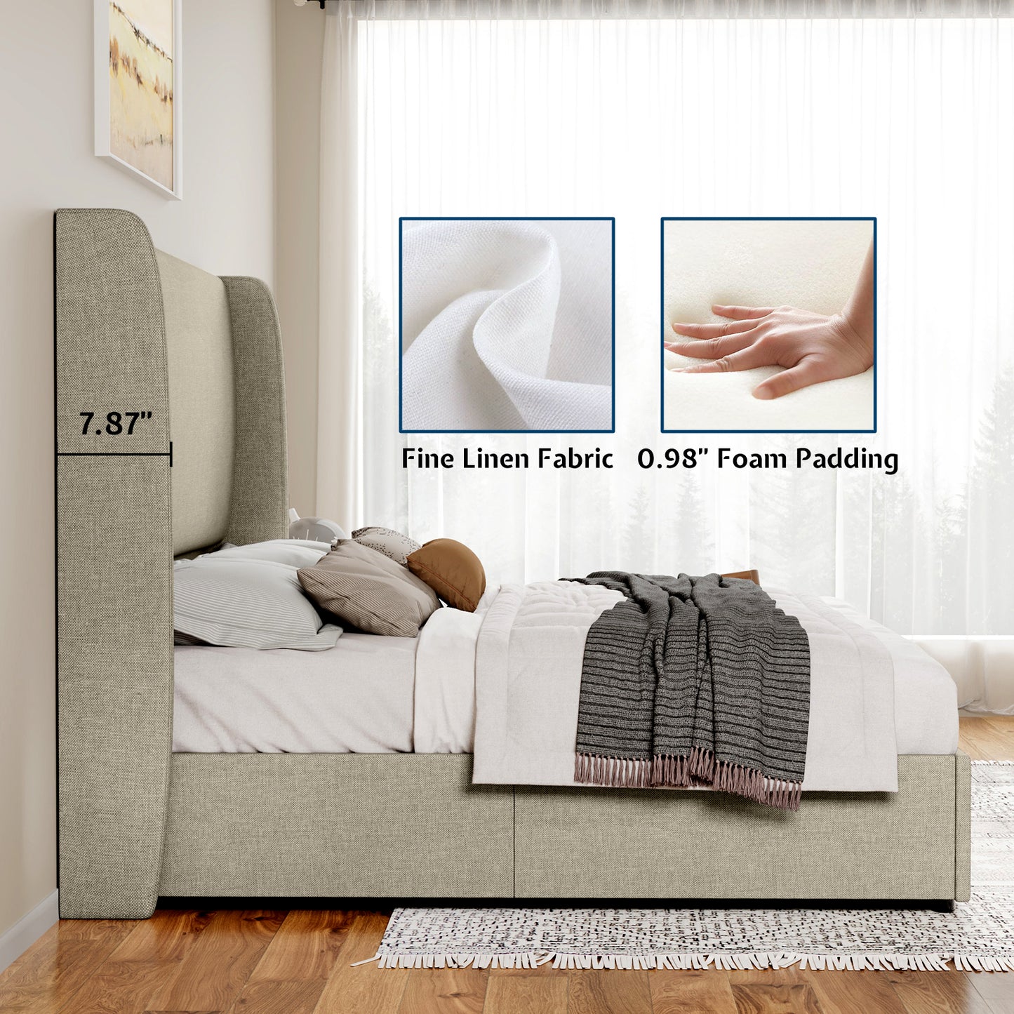 Jocisland Upholstered Platform Bed Frame with Hydraulic Lift Storage, Wingback Headboard, Wood Slats Support, No Box Spring Needed