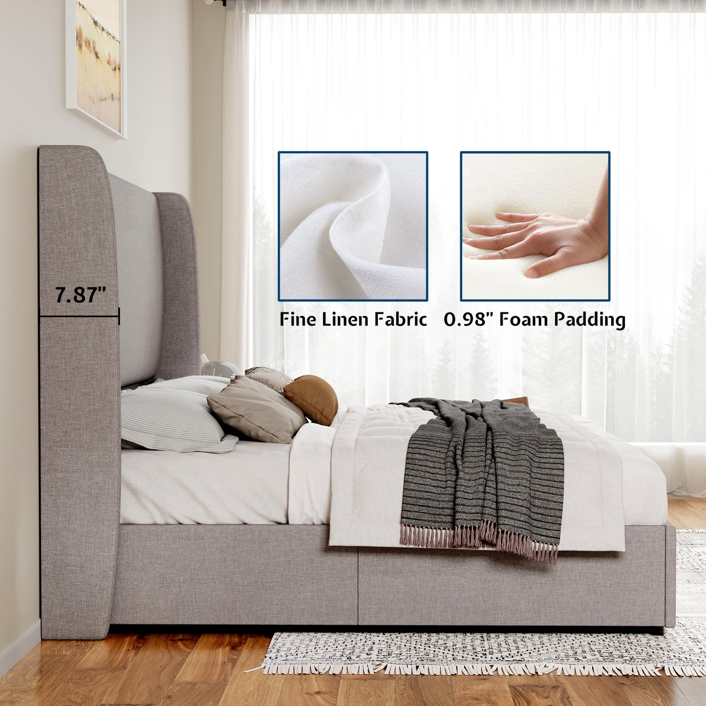 Jocisland Upholstered Platform Bed Frame with Hydraulic Lift Storage, Wingback Headboard, Wood Slats Support, No Box Spring Needed
