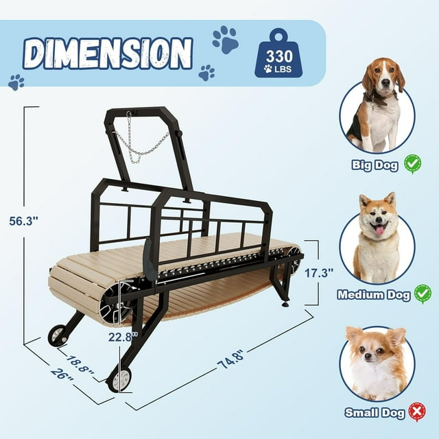 Jocisland Dog Treadmill for Medium and Large Dogs with Pace Adjustable Brake, Indoor Slatmill for Dogs with Roller Wheels to Keep Fit and Healthy, Up to 330 Lbs