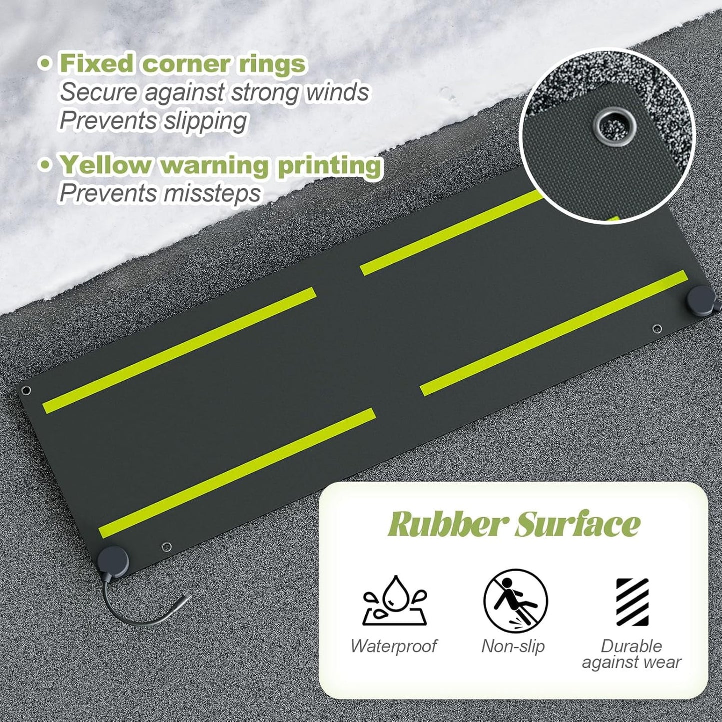Jocisland 10x30 in Snow Melting Mats, Non-Slip Rubber Heated Mats Outdoor with Timer, Power Cord, Leakage Protection Device, Waterproof Collocatable Heated Snow Mat for Stair, Garage, Walkway(1 Pcs)