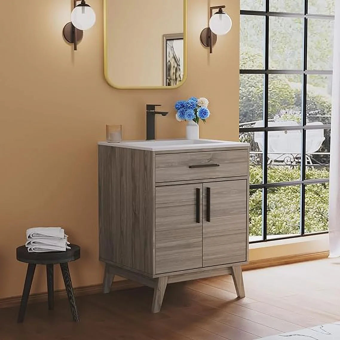 24.5" Bathroom Vanity with Sink Combo, Mid-Century Small Single Bathroom Cabinet Set, Grey