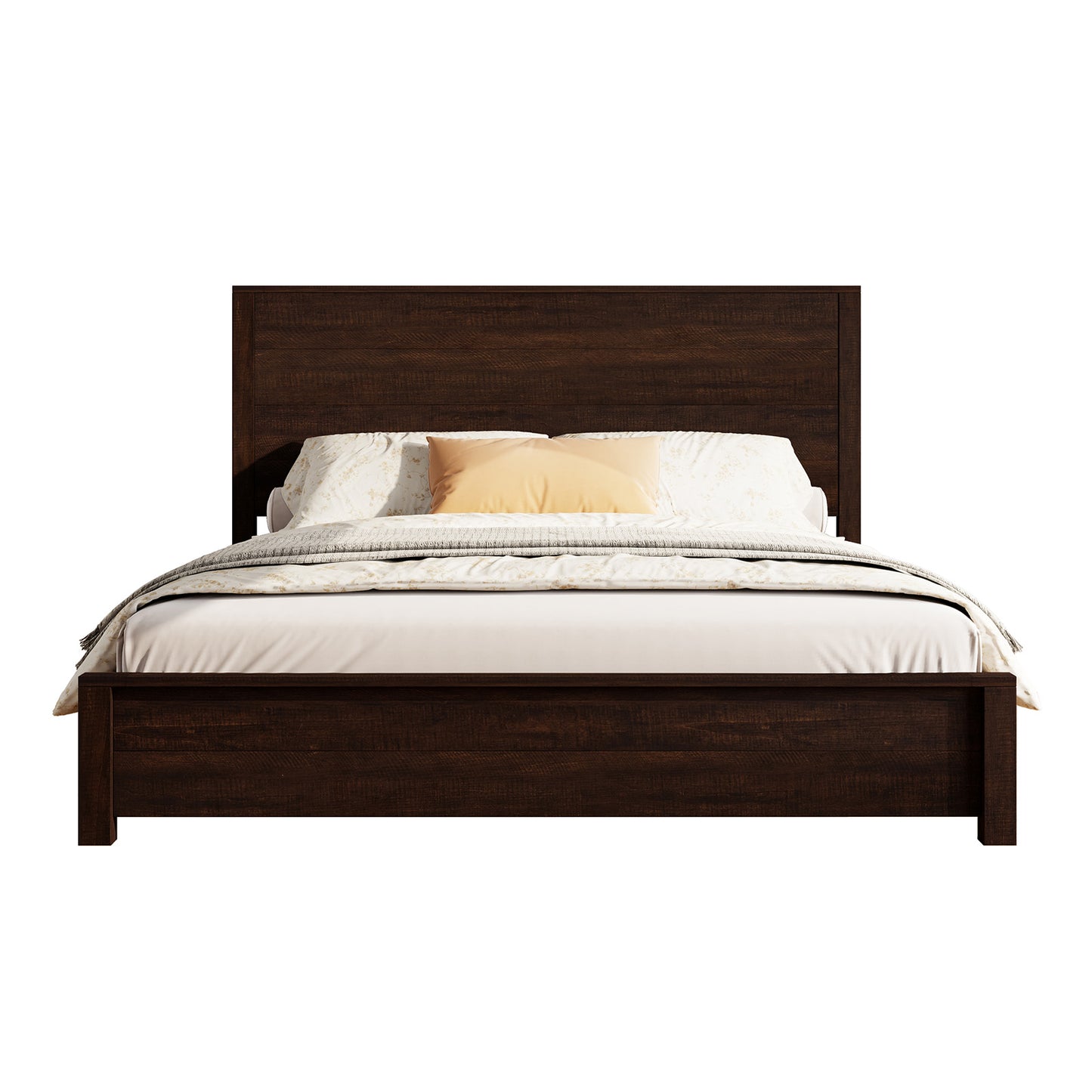 Merluxy Full Size 51.2" Wood Bed Frame, Rustic Platform Bed with Spliced Headboard, Wood Slats Support/Noiseless/No Box Spring Needed/Antique White