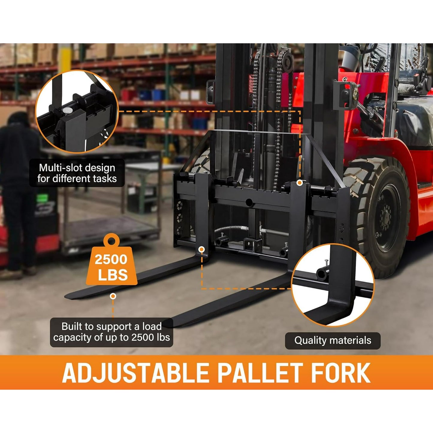 Jocisland 45" Pallet Fork for Tractor, Skid Steer Attachment with 45" Fork Blades for Factory or Warehouse Transportation, Load Capacity 2500 LBS, Black