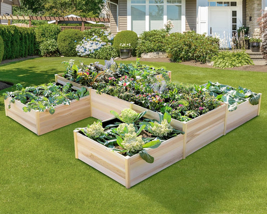 LUXOAK Raised Garden Planter - 12x12x2 ft H-Shaped Wooden Garden Bed, 180 cu. ft Capacity, Wooden Planter Box with Double Layer Design for Outdoor Patio & Garden