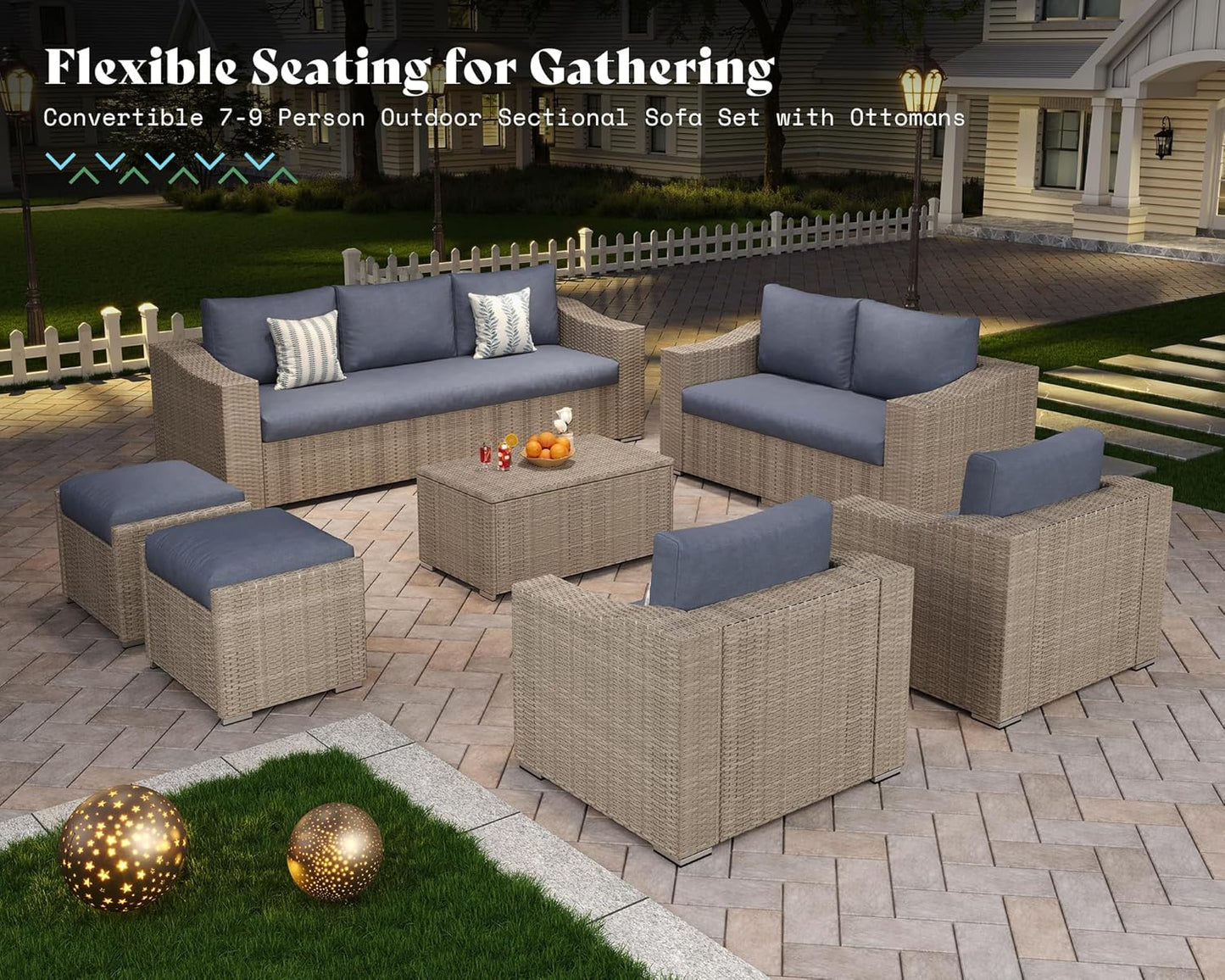 10-Piece Patio Furniture Set, Outdoor Sectional Sofa with Coffee Table for Backyard, Deck