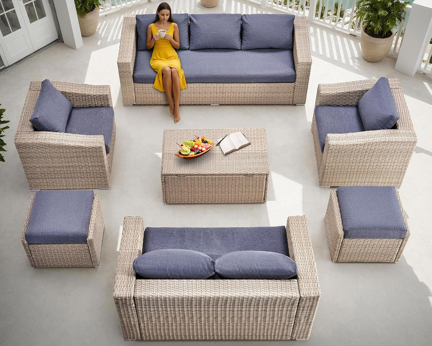 10-Piece Patio Furniture Set, Outdoor Sectional Sofa with Coffee Table for Backyard, Deck