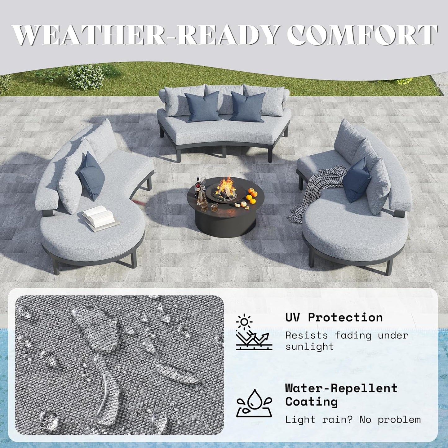 11 Seats Aluminum Patio Furniture Set, Curved Modular Outdoor Sectional Sofa with Cushions