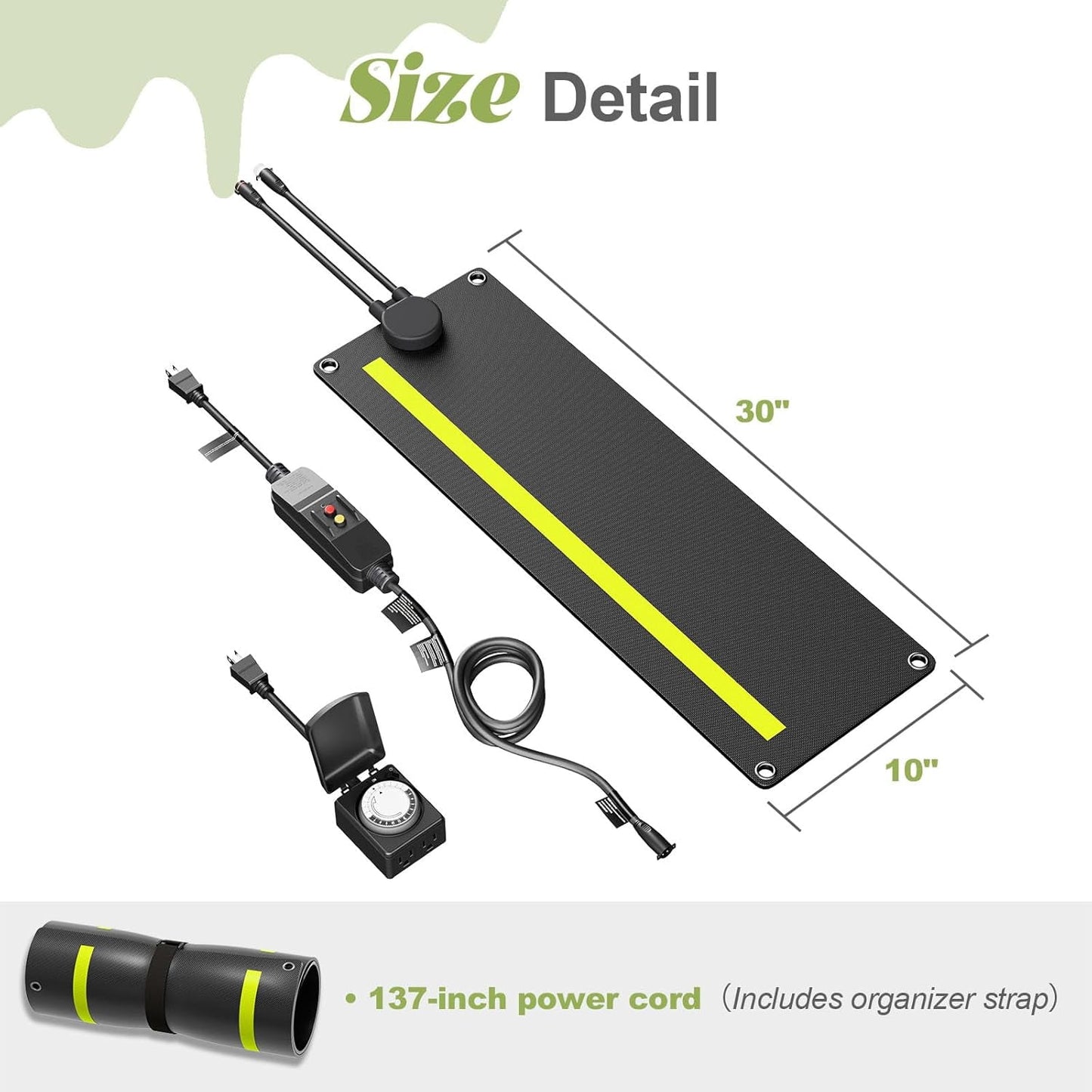 Jocisland 10x30 in Snow Melting Mats, Non-Slip Rubber Heated Mats Outdoor with Timer, Power Cord, Leakage Protection Device, Waterproof Collocatable Heated Snow Mat for Stair, Garage, Walkway(1 Pcs)
