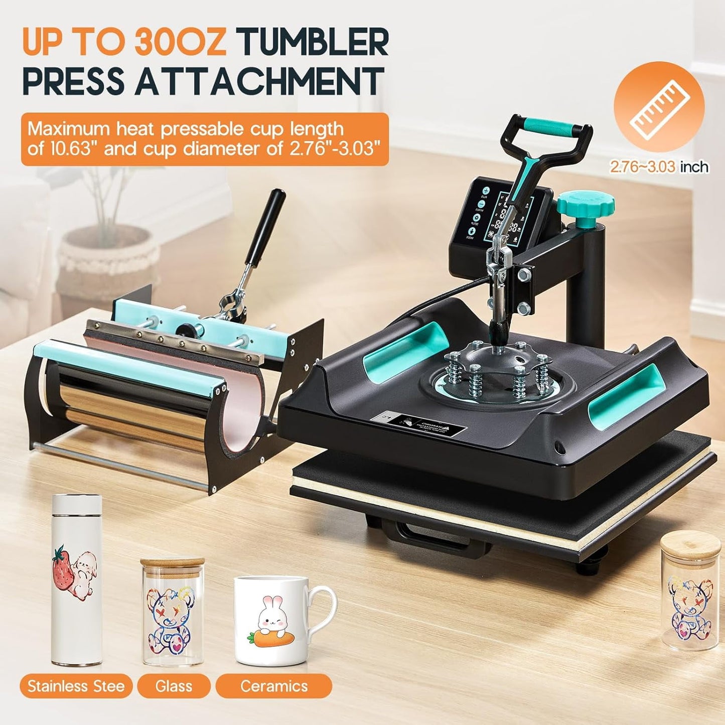 LUXOAK 5-in-1 Combo Heat Press, 15x15 360° Swing Away Heat Press Machine for T Shirts Mugs Hat Plate Cap, Digital Sublimation Device, Green Black