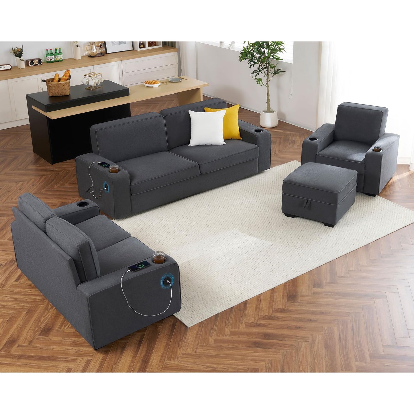 Sofa, Modern Couch with Deep Seat, Ottoman Sofa- Comfy Couch for Living Room Apartment(Charcoal Grey Chenille)