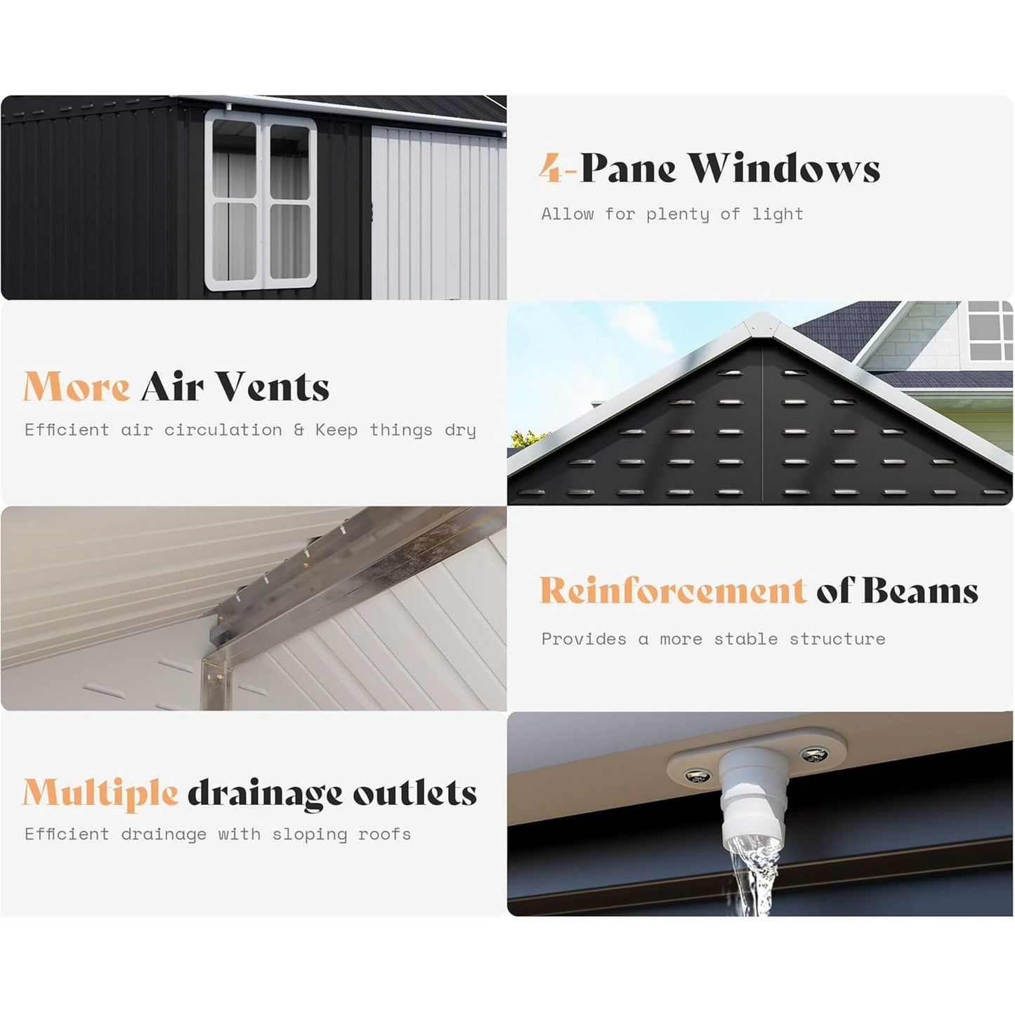 Jocisland 8.6x6x8 FT Outdoor Storage Shed with Lockable Upgraded Vents and Hinged Double Doors, Metal Shed for Backyard, Patio, Garden, Dark Black/White