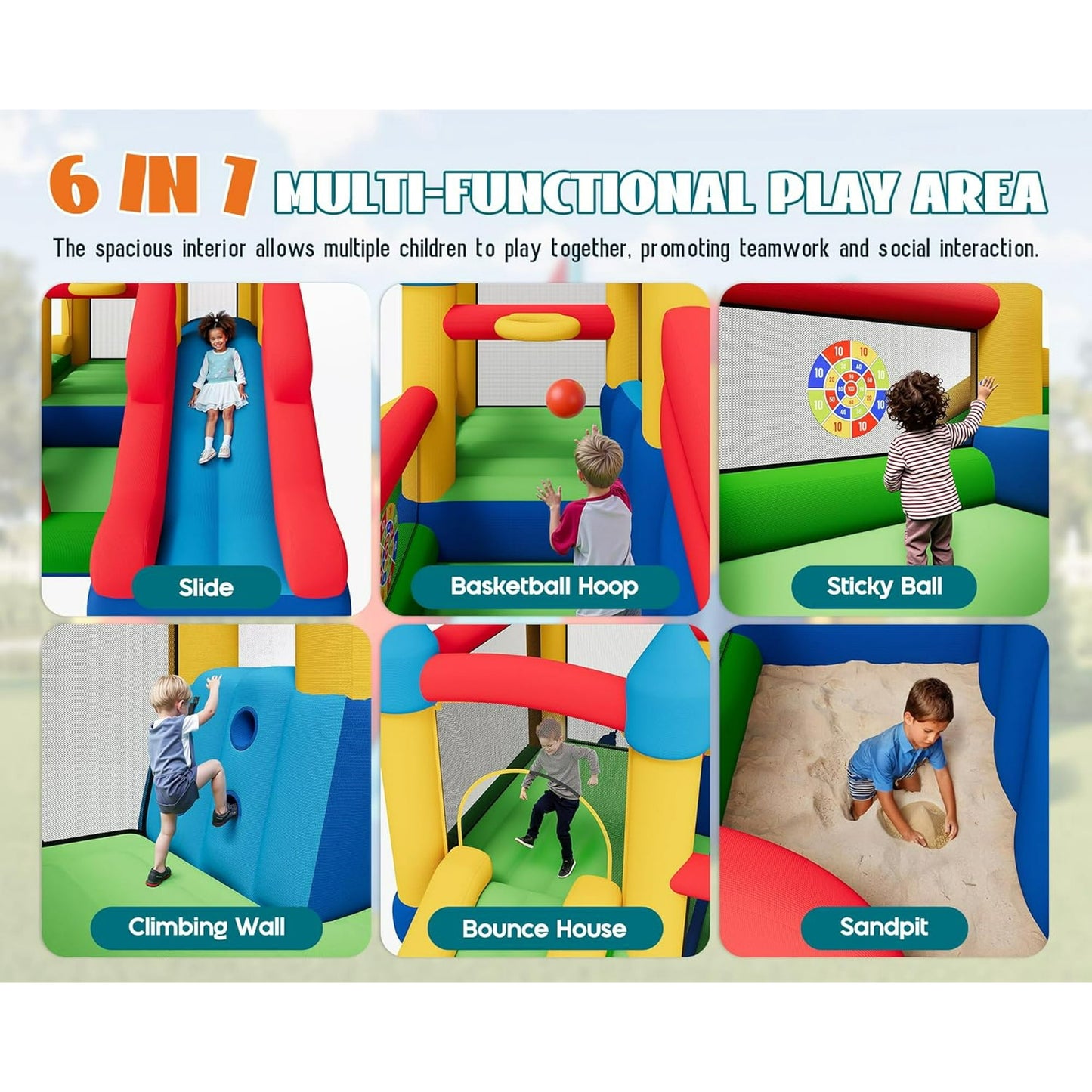 Jocisland Bounce House, Inflatable Bouncer with Air Blower, Jumping Castle with Slide, Outdoor Indoor Bouncy Castle with Oxford Fabric for Kids 3-12 (145.7×118.1×90.6IN)