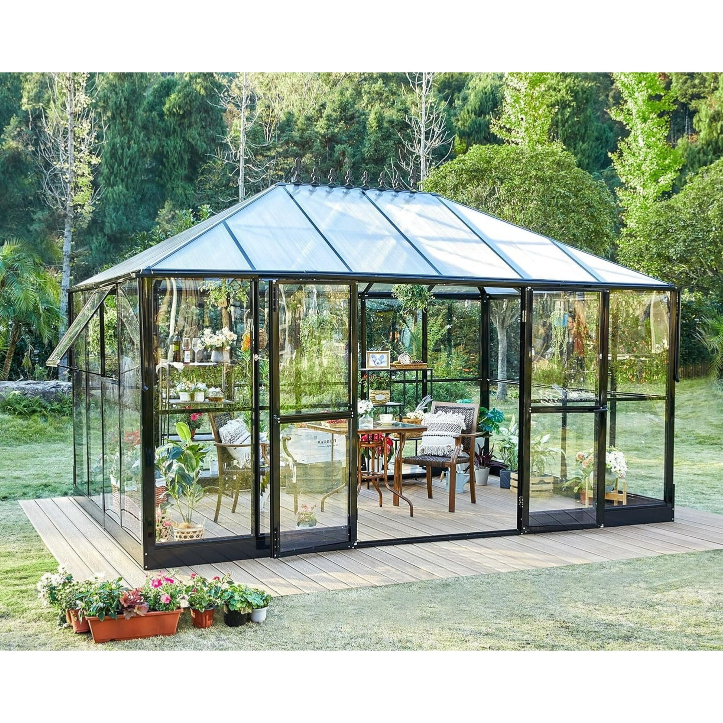 Jocisland 14x9.5x9 ft Hybrid Polycarbonate Greenhouse- Outdoor with Quick Connect Fittings