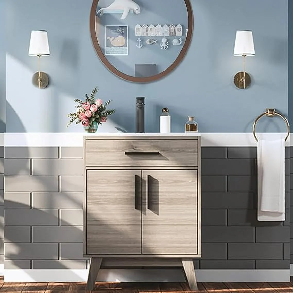 24.5" Bathroom Vanity with Sink Combo, Mid-Century Small Single Bathroom Cabinet Set, Grey