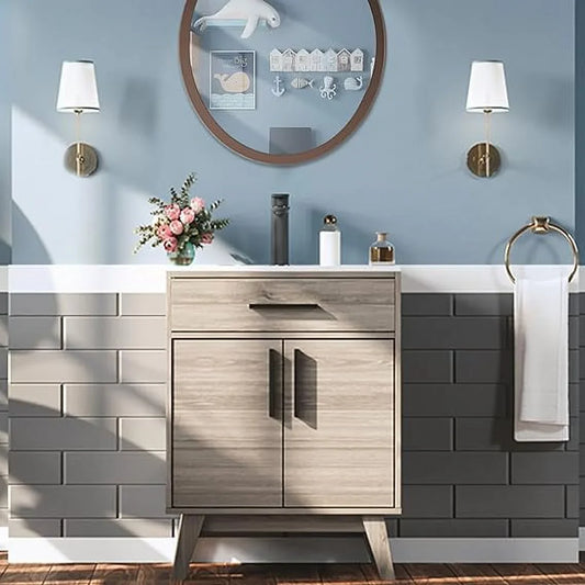 24.5" Bathroom Vanity with Sink Combo, Mid-Century Small Single Bathroom Cabinet Set, Grey