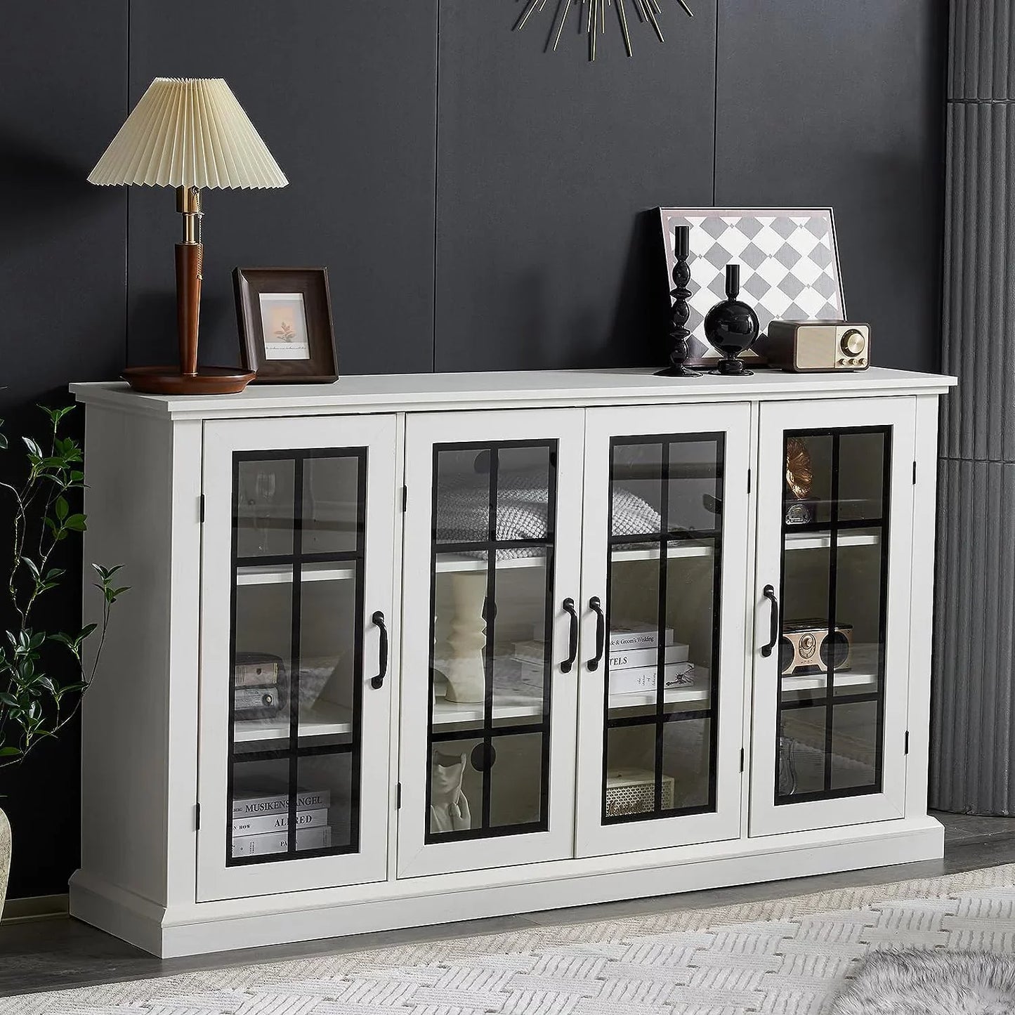 35" Sideboard, 6 Adjustable Shelves, 4 Doors, Washed Grey