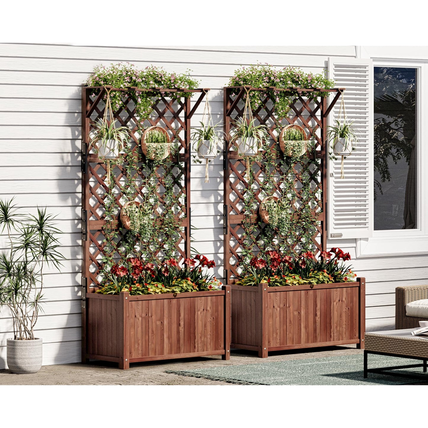 Jocisland 2 Pack 35.4x17.7x72 in Wood Planter with 1.6ft Depth Large Planter Box for Outdoor, Raised Garden Bed for Climbing Plants