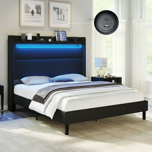 Merluxy Floating Bed Frame, Queen Bed Frame with LED Lights, Heavy Duty Metal Platform Bed, No Box Spring Needed/Noise Free