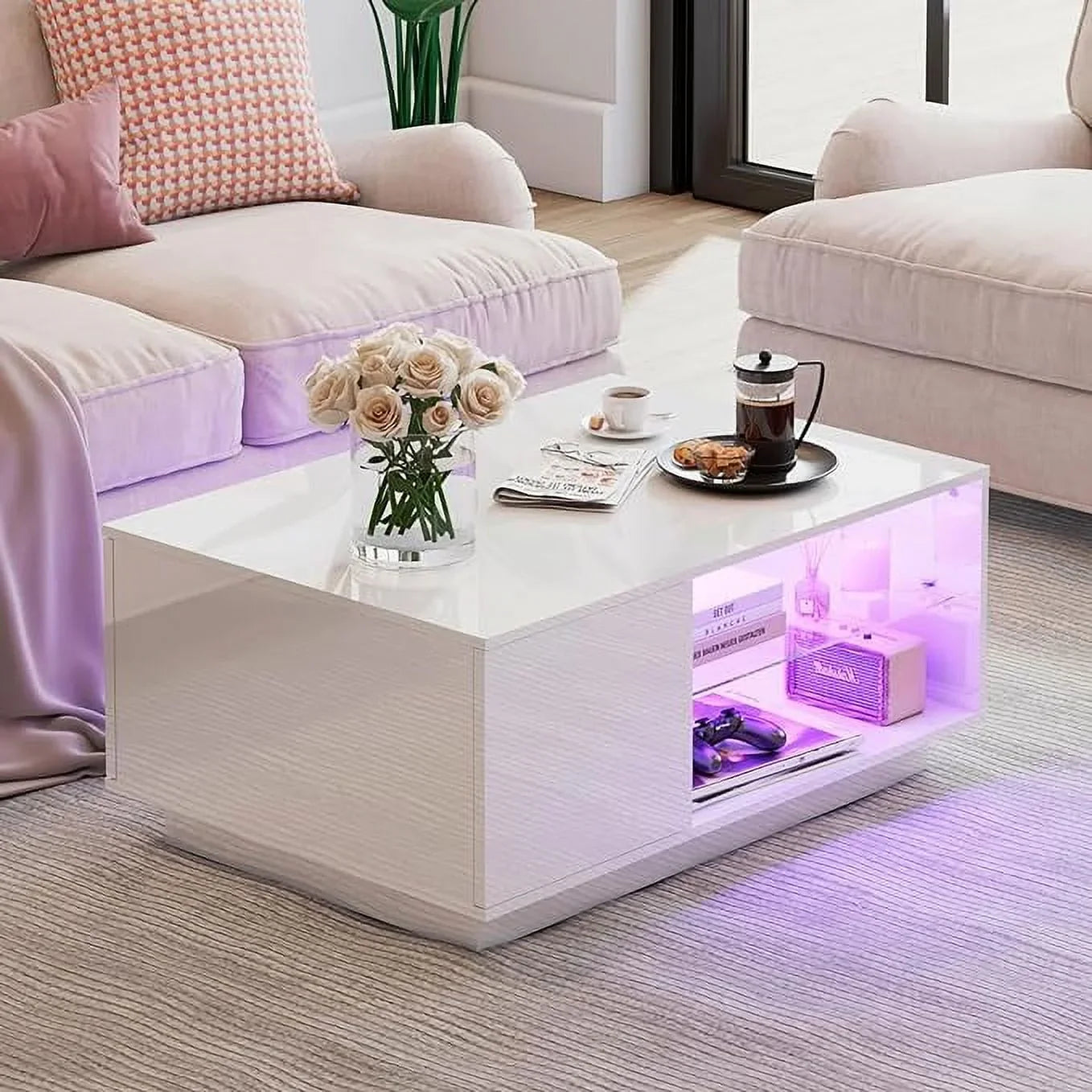 LED Coffee Table with 20-Color Light for Bedroom, Black