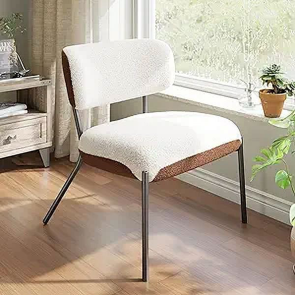 Modern Boucle Accent Chair, Color Contrast Upholstered Seat, Chair for Small Spaces, Chic Chair for Living Room, Bedroom, Vanity, Office, Reading Nook, White&Grey
