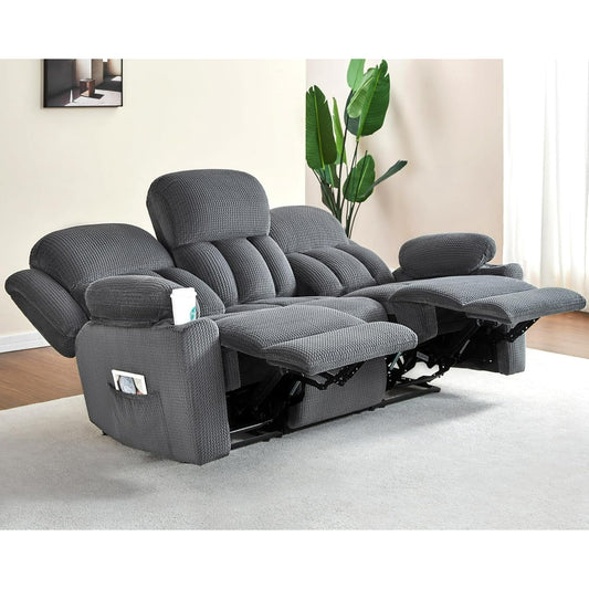 VANACC Recliner Couch, 3 Seater Sofa with Cup Holders for Living Room- 85 inch Grey Comfy Couch