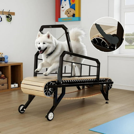 Jocisland Dog Treadmill for Medium and Large Dogs with Pace Adjustable Brake, Indoor Slatmill for Dogs with Roller Wheels to Keep Fit and Healthy, Up to 330 Lbs