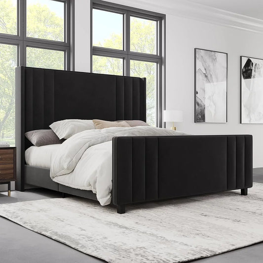 VANACC Velvet Upholstered Bed Frame with Headboard & Footboard/Wingback for Adult
